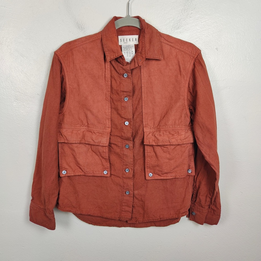 Seeker Trek Shirt Womens XXS Rust‎ Orange Organic Hemp Cotton Button Up Utility - Picture 2 of 8
